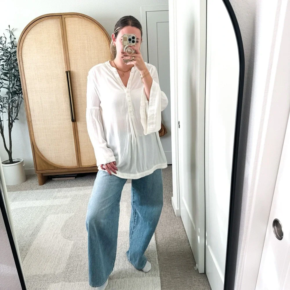 Free‎ People Easy Girl White Bell Sleeve Tunic Top